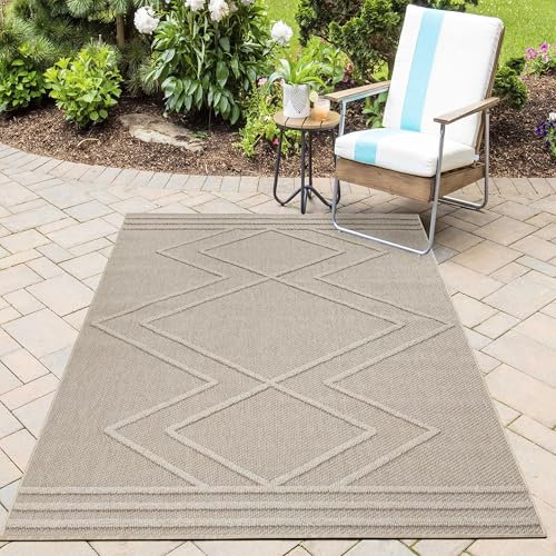 HomebyHome Alfombra Resistente a la İntemperie y Lavable para İnterior y Exterior 80x150 cm Beige – Aspecto de Sisal Alfombra de Tejido Plano – Alfombra para Cucina, Balcón, Camping y Terraza