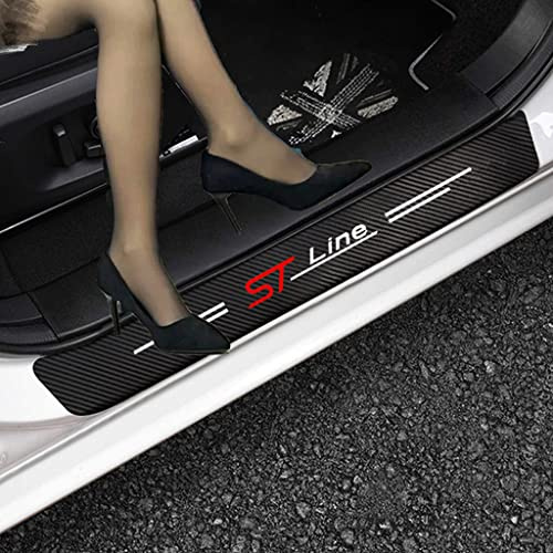 4 Pièces St Line Protection Seuil de Porte de Voiture pour Ford Focus Fiesta Mondeo Escape Edge Ecosport Kuga Autocollant en Cuir de Fibre de Carbone Plinthes pour Auto Red St-Line
