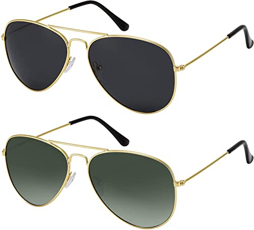 La Optica B.L.M. Unisex solglasögon UV400 CAT3 pilotglasögon retro – färger, enkel, dubbelpack, Uppsättning av 2 guld, glas: Grå/grönt förlopp