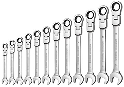 Samnuerly Juego de Llaves de carraca métricas 8-22mm Premium Cromo vanadio Acero Cabeza Flexible combinación Llave Inglesa Kits de Llaves Herramienta de Mano