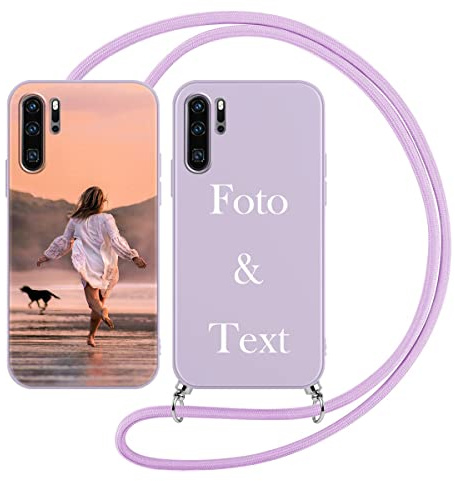 Yoedge Handykette Personalisierte Handyhülle für Huawei P30 Pro Hülle mit Band Kordel 6,47,Selbst Gestalten/personalisiert Foto Bild Text Individuelle Schutzhülle Lila Cover für Huawei P30 Pro Case