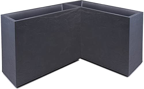 Ondis24 Pflanzkübel Vulkan LOFT, Blumenkübel rechteckig, Blumentopf Wasserspeicher, Schiefer Gestein Optik, Winterfest (2X 63 Liter, Anthrazit)