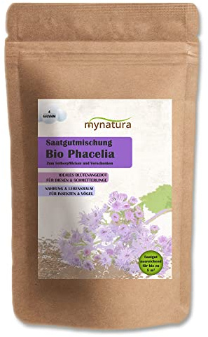 mynatura Phacelia Bio Saatgutmischung Saatgut | säen | Pflanzen | Blumen | Balkon | Garten | Terrasse | Blumenbeet | blühen | Artenschutz | Bienenfreund (1x4g)