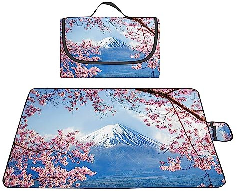 TengYuer Picknickdecke 180x200cm Stranddecke Wasserdicht Sandfrei Isoliert Faltbar Strandmatte mit Tragegriff Outdoor Campingdecke XXL für Camping Parks Strände Picknick Blau-Rosa-Landschaft