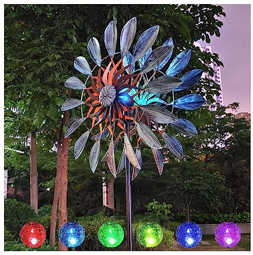 Solar WindmüHle, 213cm Groß Windrad Groß FüR DraußEn, mit solarbetriebene Glaskugel Windrad Edelstahl, FüR Terrasse Und Garten