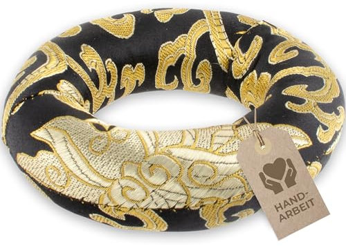 Klangschalenkissen in Ring-Form für die sichere Position Ihrer Klangschale (bis Ø 20 cm) und mehr Klang, traditionelle Handarbeit, schwarz-gold