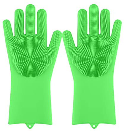 DUnLap Cleaning Gloves Magic Silicone Dishwashing Scrubber Dish Washing Sponge Rubber Scrub Gloves Kitchen Cleaning 1 Pair Eco Friendly Cleaning Gloves(Greent)