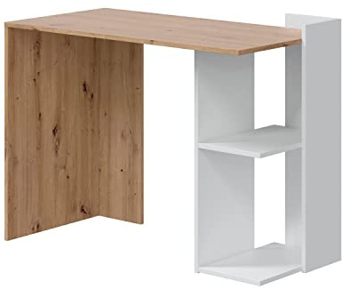 HOGAR24 ES Mesa Escritorio con estantes, Color Roble Nodi y Blanco Artik