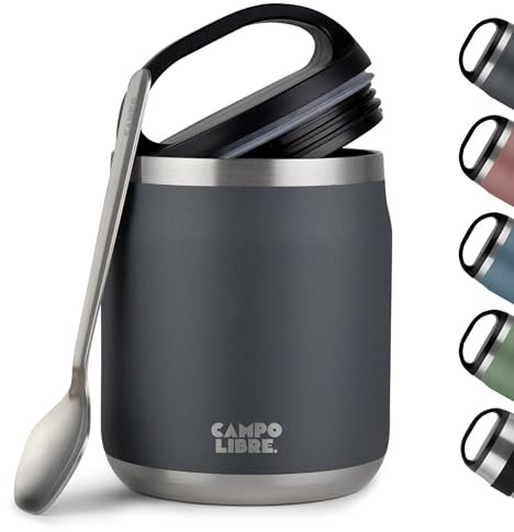 Campo Libre.® Thermobehälter für Essen, 600ml Edelstahl Thermobecher Essen mit Löffel, Warmhaltebehälter Essen, Mueslicup oder Babybrei Warmhaltebox, Thermo-Essensbehälter erhältlich in 5 Farben