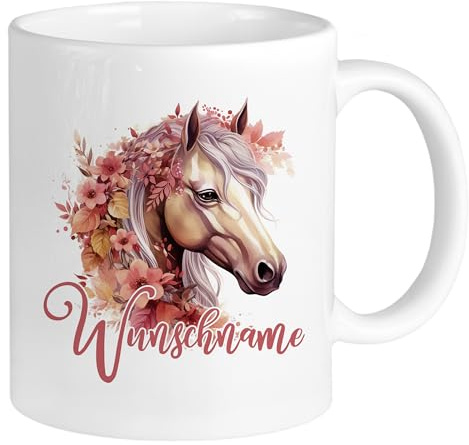 GRAZDesign Tasse Pferd rosa mit Namen personalisiert, Becher für Pferdemädchen als Geschenk, Keramik 330ml