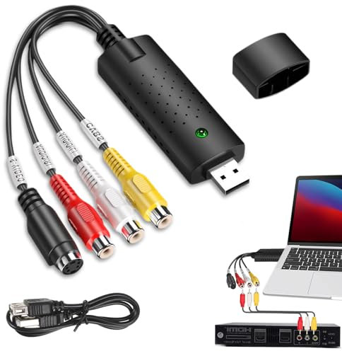 USB 2.0 Audio Video Grabber Card Converter, Convertitore VHS In Digitale, VHS To Digital Converter Adapter Convertitore Video Strip Adapter Per Vhs/Vcr/Tv Su Dvd, Windows 11/10/8/7/Mac, Nero