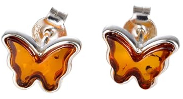 Bernsteinschmuck für Frauen – Ohrstecker aus 925er-Sterlingsilber und baltischem Honigbernstein, kleine Silber-Edelstein-Ohrstecker – Sterlingsilber-Schmuck-Kollektion, Edelstein-Metall, Bernstein,