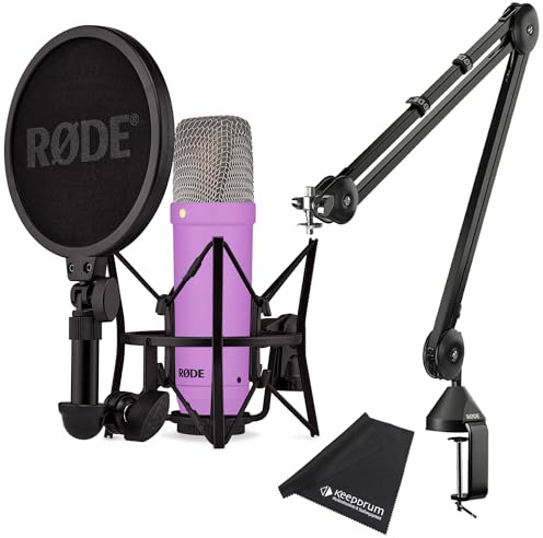 Rode NT1 Signature Purple Studio-Mikrofon Lila + PSA1 Gelenkarm-Stativ Schwarz + keepdrum Mikrofasertuch