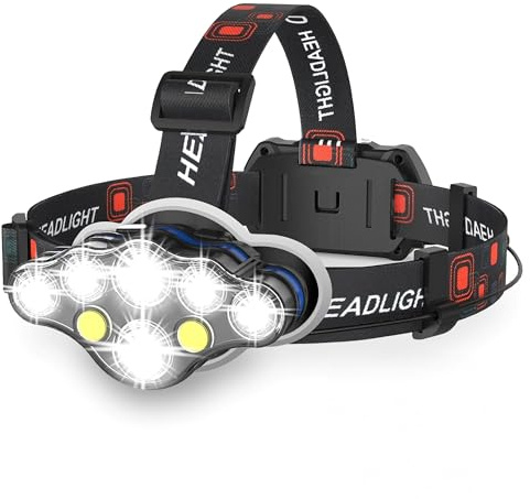 TravelHawk Stirnlampe LED 18000 Lumen XL – Wiederaufladbare Kopflampe mit 8 Lichtmodi, Rotlicht & Warnlicht, 90° verstellbar, wasserdicht, inkl. Tragetasche – für Camping & Outdoor