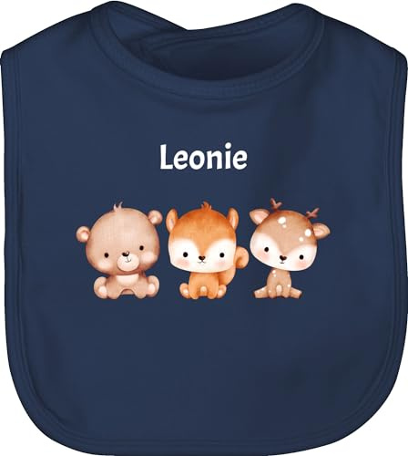 Baby Lätzchen - Tiere - Waldtiere mit Name - Bär Eichhörnchen Reh - Unisize - Navy Blau - baby-geschenke personalisierte geschenke fuchs latz babysachen tier kissenbezug babylatz babygeschenke