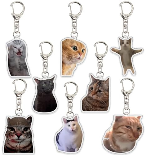 Ohjijinn 8Pcs Cat Keychain Cute Cat Meme Keychains Two Cats Talking Keyring Kawaii Charm Keychain Funny Gift For Friend, Multi, One Size
