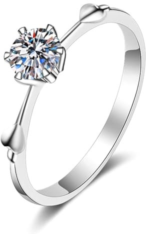 Epinki 14K Weiß Gold 585 Freundschaftsringe Echt Gold Schmuck, Klassiker Rund 0.5ct Labor Erstellt Diamant Partnerringe, Au585 Gold Damen Pärchen Ringe, Gr.53 (16.9)