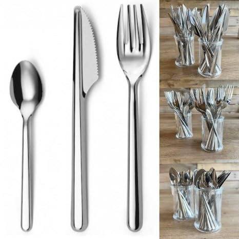 Pack de 120 couverts de table en inox - 40 couteaux - 40 fourchettes - 40 petites cuillères - Passe au lave vaisselle - Inoxydable - Solide - Fêtes et anniversaires - Pique-nique - Table’Colors