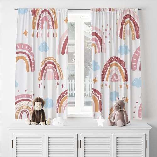 ggaimwf Regenbogenvorhänge mit Bleistiftfalten Bunt Regenbogenwolken Cartoon-SchlafzimmervorhängeKinder Fensterbehandlung für Mädchen Wohnzimmer Kinderzimmer Café Innentrennvorhang 107x160cm 2 Paneele