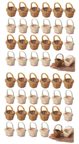 COLLBATH 2sets Mini Plastic Baskets Mini Simulation Rattan Basket Decorative Sturdy Flower for Home Decor 24pcs*2