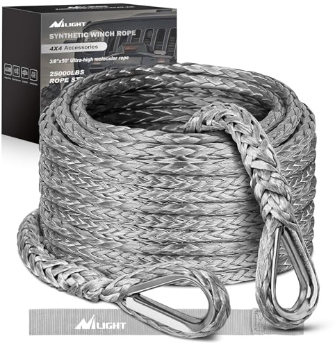 Nilight Synthetische Seilverlängerung 3/8 Zoll x 50 Fuß 11,3 kg ATV Winde Verlängerungskabel Ersatz Abschleppseile Linie für Geländewagen Polaris ATV UTV LKW SUV Jeep, Grau | Seilwinde Verlängerungskabel Ersatz Abschleppseile Linie für Geländewagen Polaris ATV UTV LKW SUV Jeep Winden Zubehör