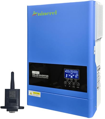 Aninerel 6200W Hybrid Wechselrichter 48v, Hybrid Solar Wechselrichter 48v Reiner Sinus, 48V DC auf 220V/230V AC Mit 120A MPPT Solarladeregler, Unterstützt Batterielosen Betrieb, BMS-Schutzsystem