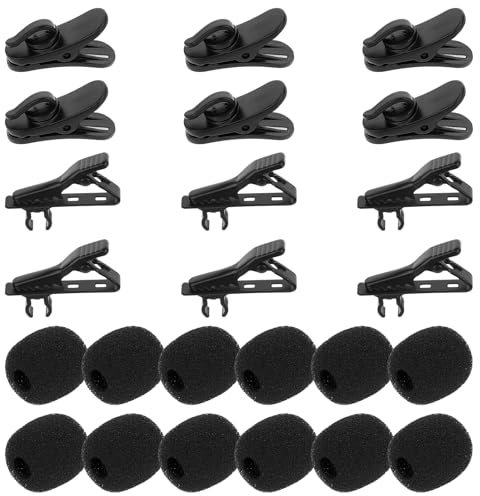 24 Pieces Lapel Microphone Clips Replacement Kit, Mic Clip, 6 Pieces Lavalier Microphone Metal Tie Clips, 6 Piece Plastic Lavalier Wire Clip and 12 Piece Windscreen Foam Cover
