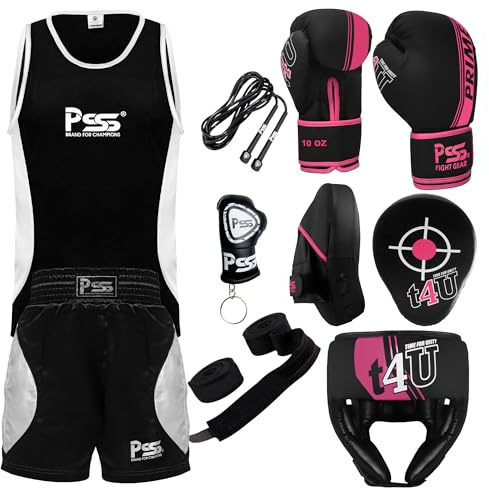 PSS Kids Boxing Set-Boxing Gloves, Uniform, Focus Pad, and Head Guard - Safe, Durable, Lightweight Equipment for Boys/Girls Youth Training, Fitness