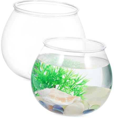 PHENOFICE 2 Pezzi Vaso Rotondo Boccia per Pesci Acquario in Plastica Piccolo Terrario da Tavolo per Allestimento Acquario per Pesci Rossi
