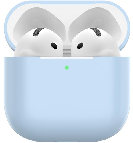 Nemteur Hülle für AirPods 4, Thin Schützende Silikon Case für AirPods 4th 2024 (USB-C) Skin Front LED Sichtbar Silicone Cover, Hellblau