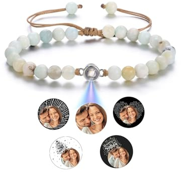 CrystalTears Armband mit Foto personalisierte Projektion Armband im Stein Tigerauge Perlenarmband Benutzerdefinierte Valentinstag Geschenke