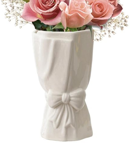 Schleife Vasen, Niedliche Schleife Blumenvasen Dekorativer Keramik Vasen Trockenblumen Vasen Home Decor Tischdecko Für Frische Blumen, Trockenblumen, Esstisch, Büro, 18.5x11x11cm