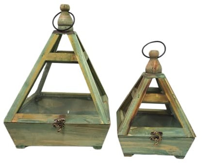 Set de 2 mini serres d'intérieur pyramide en bois gris et verre