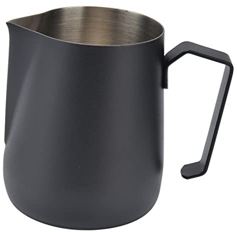 FLEXMAN Brocca Schiuma di Latte a 450 ml di Latte, Brocca di Latte a Punta Inossidabile, Brocca di Latte Materno Integrato, Brocca a Vapore per Famiglie, Ristoranti, Bar, Feste (Nero)