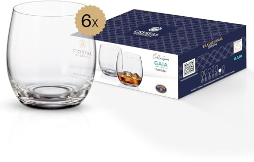 CRYSTAL BOHEMIA Tumbler Glas-Set - 6er Set, je 410 ml, spülmaschinenfest, robust, kratzfest & elegant - Vielseitige Kristallgläser für Whisky, Cocktails & Softdrinks - Ideal als Geschenk