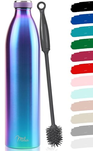 Milu Edelstahl Trinkflasche 350ml, 500ml, 750ml, 1L, 1,5L – Thermosflasche für Kinder Erwachsene auslaufsicher Isolierflasche Kohlensäure geeignet– inkl. Reinigungsbürste (Aurora, 1500ml)