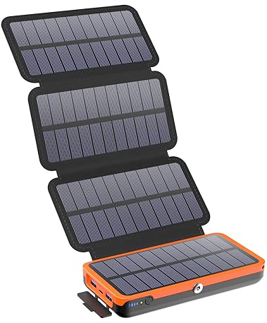 Paloceru Solar Charger Power Bank : 22.5W Fast Charging External Battery Pack with 4 Solar Panels - 27000mAh USB C Portable Phone Charger with 3 Outputs for Cellphone Tablet