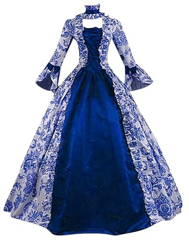 Robe de Soirée Baroque Marie Antoinette, Robe de soirée Gothique pour Femmes Grande Taille Style médiéval Cosplay Robe trapèze mi-Longue élégante Manches Longues évasées vêtement de Bal
