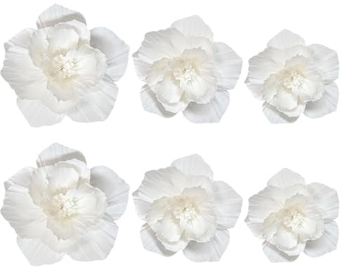 CAKEEYUM 6pcs weiße Papierblumen, künstliches weißes Papier 3D Wandblumen Wanddekor für Hochzeit Geburtstag Braut Babyparty Kindergarten, WA