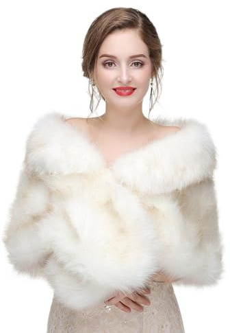 Faux Fur Shawl Wraps for Women Winter Scarf for Wedding Stole Shrug Fur Cape 1920s for Bride and Bridesmaids Wedding Evening Dresses(Champagne&Beige)