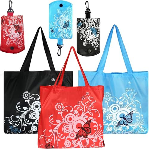 3Pcs Reusable Foldable Shopping Bag, Beach Bag Waterproof, Large Capacity Portable Tote Bag Floral Grocery Bags for Supermarket Shopping Travel Picnic Gym Use