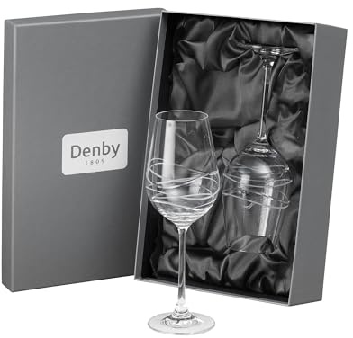 Denby Aurora Lot de 2 verres à vin en cristal sans plomb, coupe à la main, verres à vin rouge et blanc à longue tige – passent au lave-vaisselle – pour cocktails, Aperol Spritz – avec coffret cadeau