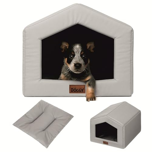 PillowPrim Hundehütte Katzenhaus mit Abnehmbarem Kissen - Wasserdicht Wetterfester - Haustierhaus Warmes Und Gemütliches - Hundebett mit Dach - 45x49 cm - Aschgrau