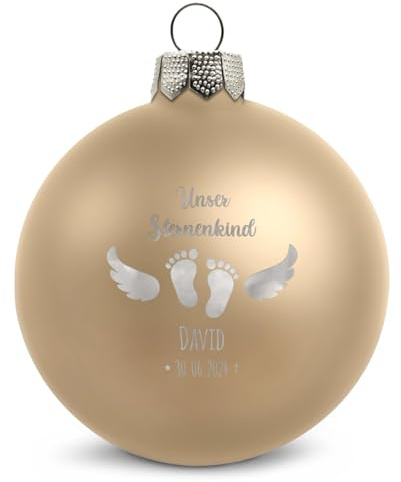 GRAVURZEILE Weihnachtskugel mit Gravur - Sternenkind - Personalisiert mit Namen & Datum - Geschenk zur Erinnerung - Festliche Christbaumkugel als Weihnachtsdeko - Farbe: Beige Matt - Größe: 10 cm