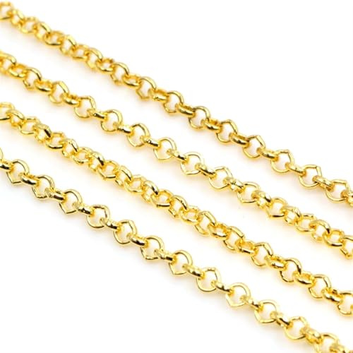 5 Meter 2,0 mm, Farben plattiert O-Ring ungeschweißte Eisenkabelketten Halskette DIY Schmuckherstellung Zubehör(Gold,2.0mm)