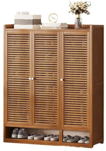 Scarpiera in bambù a 7 ripiani con ante a persiana, scarpiera multifunzionale per tacchi e stivali, ideale per armadio, soggiorno, camera da letto, ingresso