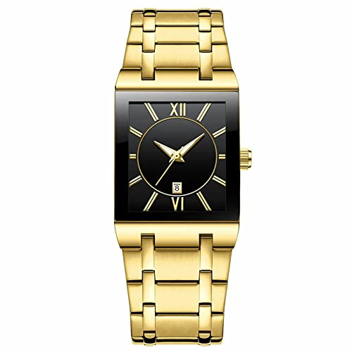 Relojes cuadrados para hombres y mujeres, reloj cuadrado de acero inoxidable con fecha, analógico, de cuarzo, reloj de pulsera binario, A, talla única