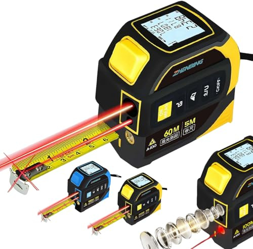 3-in-1 Laser Tape Measure with Cross Line Level - Digital Laser Measurement Tool 263ft/80m, Auto-Leveling LCD Display, in/ft/m Units | 16ft/5M Tape | (Yellow)