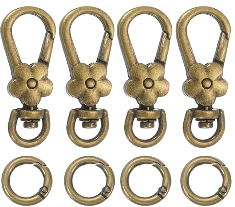 QUARKZMAN 4 st metallklo-karbinhakar, roterande band för blommor avslappnande karbinhakar nyckelringsklämmor för tillverkning av handväska nyckelringskontakt, vintage koppar