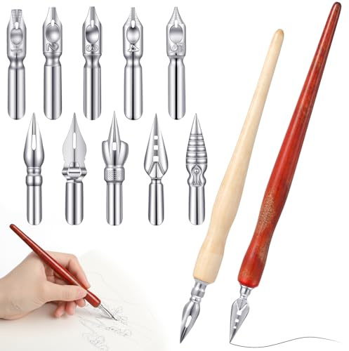 Ouligay Set di 2 penne e supporti, per calligrafia, con 10 penne, penne per calligrafia, penne per calligrafia, penna da disegno per scrivere, dipingere per fumettisti artisti